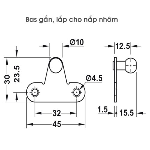 Bas cho lắp nhôm pittong đẩy cánh tủ 80N Hafele 373.82.907