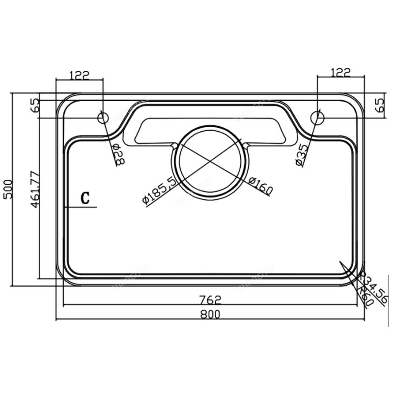Kích thước chậu rửa bát inox 1 hố Eurogold EUS58050 Kích thước chậu rửa bát inox 1 hố Eurogold EUS58050