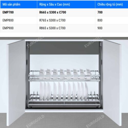 Kích thước giá bát nâng hạ điện Eurogold EMP800