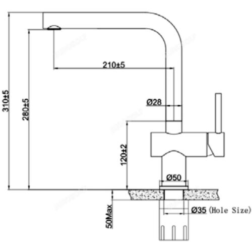 Kích thước vòi rửa bát nóng lạnh Eurogold EUF020BR