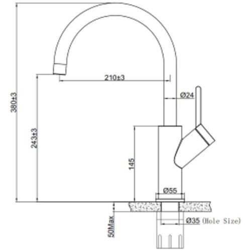 Vòi rửa bát nóng lạnh Eurogold EUF033C 3 Kích thước vòi rửa bát nóng lạnh Eurogold EUF033C