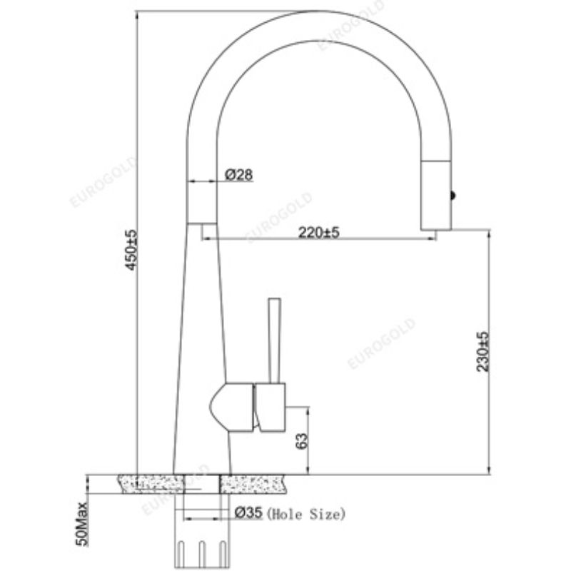Kích thước vòi rửa bát nóng lạnh Eurogold EUF118DR có dây rút Kích thước vòi rửa bát nóng lạnh Eurogold EUF118DR có dây rút