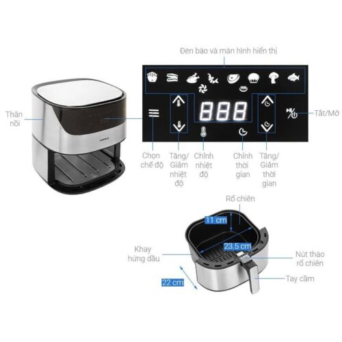 Kích thước nồi chiên không dầu 5L Hafele AF-T5A 535.43.712