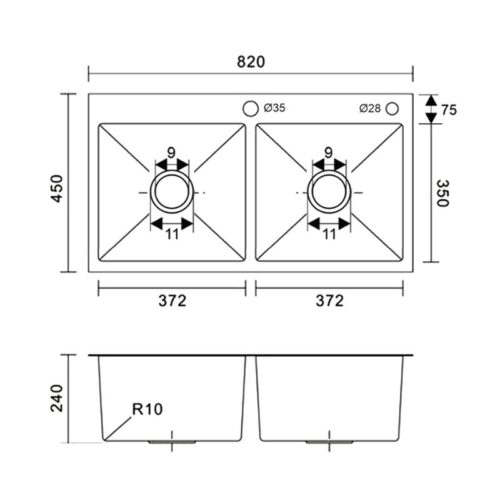Chậu rửa bát inox 2 hố Binova CBI-8245 4 kich thuoc chau rua bat inox 2 ho binova cbi 8245 1