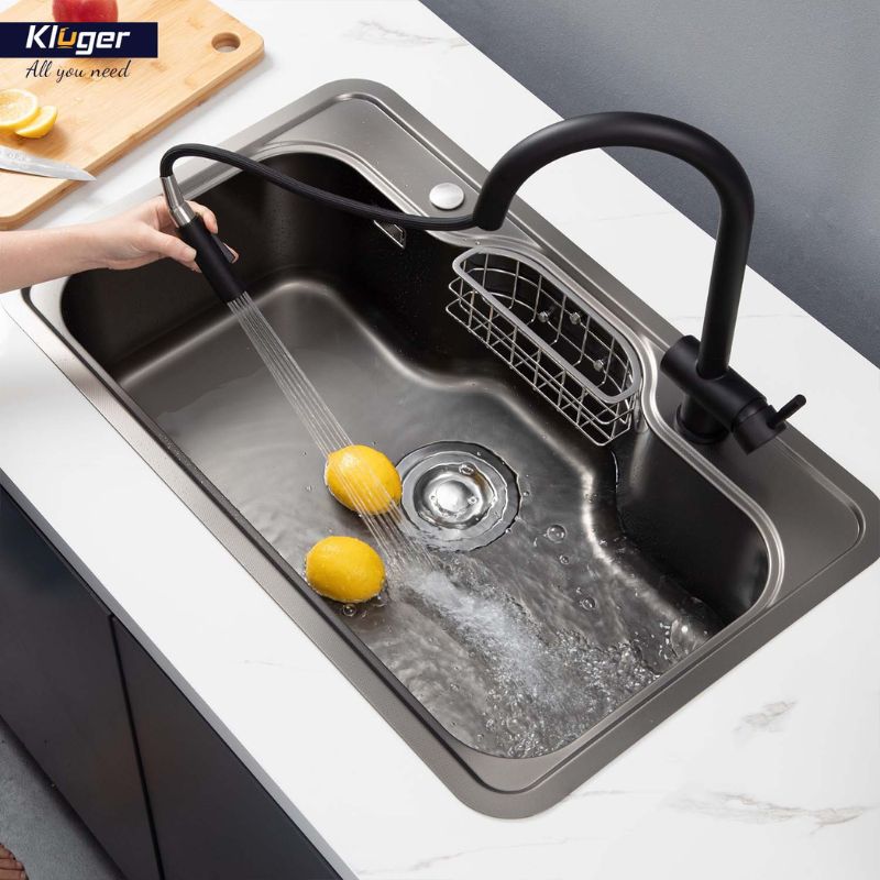 Ảnh thực tế chậu rửa bát 1 hố Kluger KW8151FB-S80 Ảnh thực tế chậu rửa bát 1 hố Kluger KW8151FB-S80