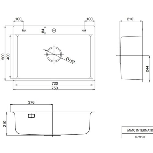 Chậu rửa bát 1 hố Kluger KF8121B-S75 5 Kích thước chậu rửa bát 1 hố Kluger KF8121B-S75