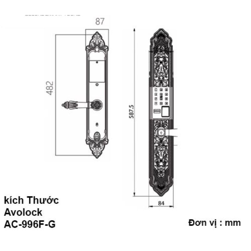 Kích thước khóa thông minh Avolock AC-996F-G Kích thước khóa thông minh Avolock AC-996F-G