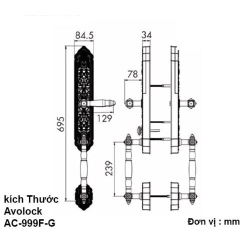 Khóa thông minh Avolock AC-999F-G 3 Kích thước khóa thông minh Avolock AC-999F-G