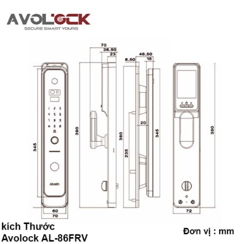 Kích thước khóa cửa thông minh Avolock AL-86FRV-Grey Kích thước khóa cửa thông minh Avolock AL-86FRV-Grey
