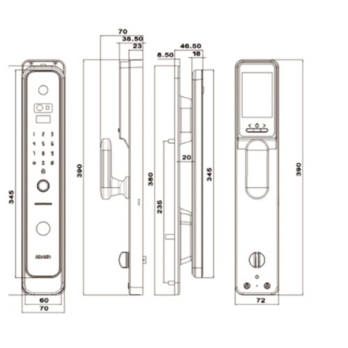 Kích thước khóa cửa điện tử Avolock AV-69-B