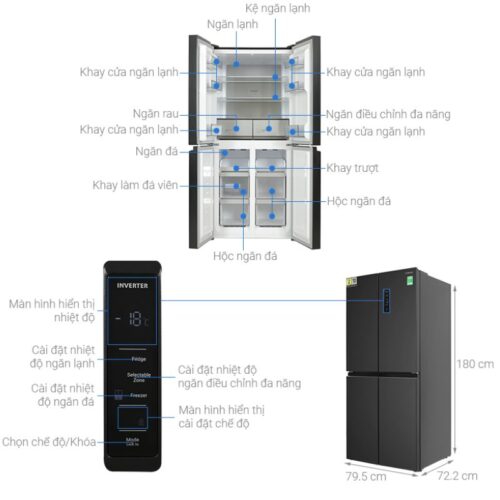 chi tiet tu lanh 4 canh side by side 466 lit hitachi hr4n7522dsdxvn