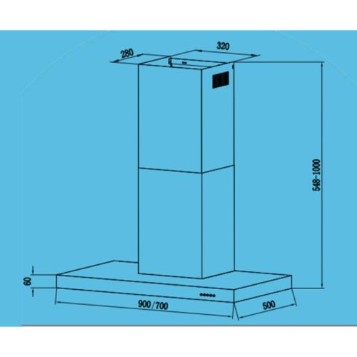 Máy hút mùi áp tường Tomate TOM 3020‐90 3 kich thuoc may hut mui ap tuong tomate tom 3020‐90