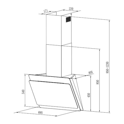 Máy hút mùi áp tường Tomate TOM 3374 4 kich thuoc may hut mui ap tuong tomate tom 3374