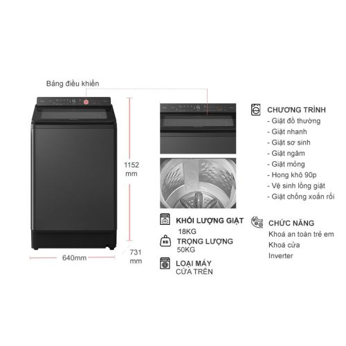 kich thuoc may giat panasonic inverter 18 kg na fd180w3bv cua tren