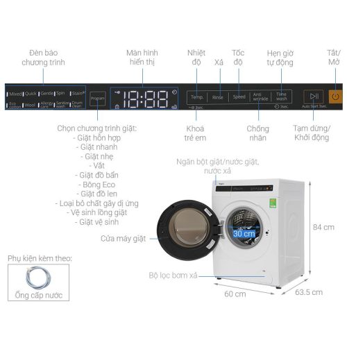kich thuoc may giat whirlpool inverter 10 5 kg fweb10502fw cua truoc