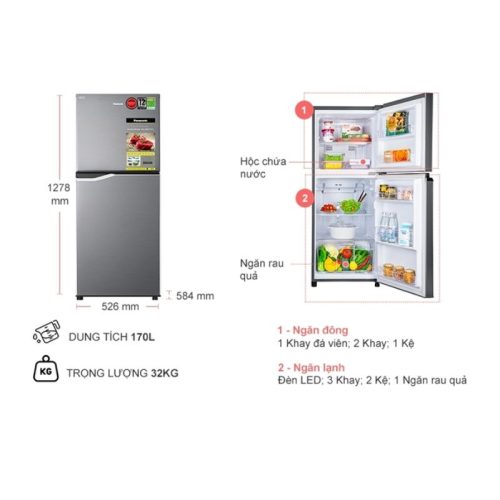 kich thuoc tu lanh 2 canh inverter 170 lit panasonic nr ba190ppvn