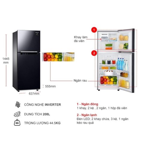 kich thuoc tu lanh 2 canh inverter 208 lit samsung rt20har8dbu sv