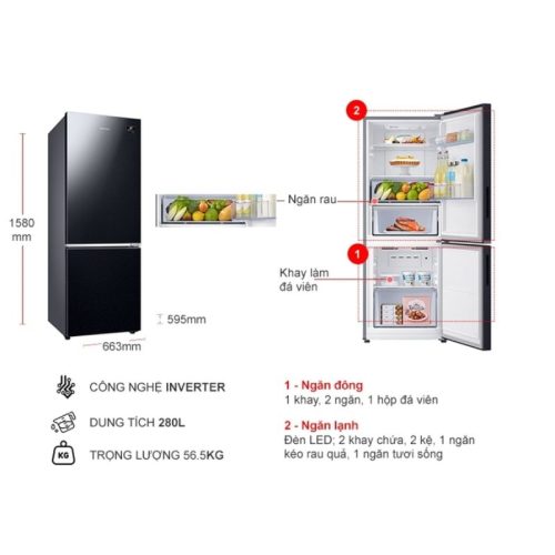 kich thuoc tu lanh 2 canh inverter 280 lit samsung rb27n4010bu