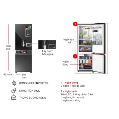 kich thuoc tu lanh 2 canh inverter 300 lit panasonic nr bv331wgkv