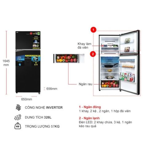 Tủ Lạnh 2 cánh Inverter 326 Lít Panasonic NR-TL351GPKV 5 kich thuoc tu lanh 2 canh inverter 326 lit panasonic nr tl351gpkv