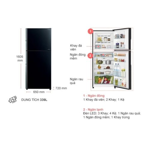 kich thuoc tu lanh 2 canh inverter 339 lit hitachi r fvx450pgv9 gbk