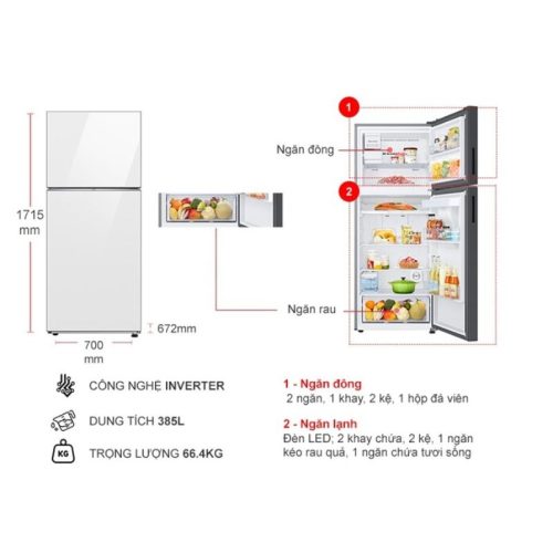 kich thuoc tu lanh 2 canh inverter 385 lit bespoke samsung rt38cb668412sv