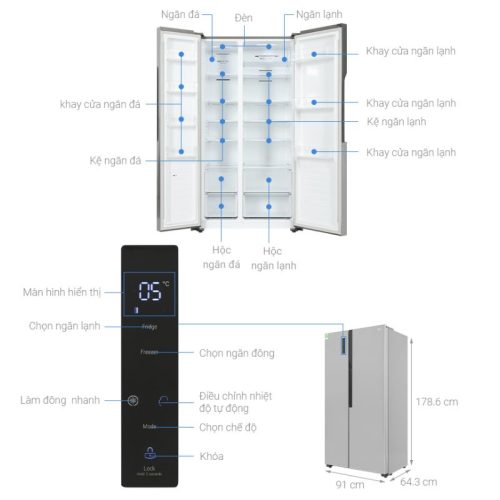 Tủ Lạnh 2 cánh side by side Inverter 519 Lít LG GR-B256JDS 5 kich thuoc tu lanh 2 canh side by side inverter 519 lit lg gr b256jds