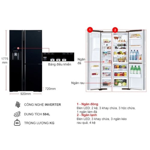 Tủ Lạnh 3 cánh side by side Inverter 584 Lít Hitachi R-FM800GPGV2 GBK 4 kich thuoc tu lanh 3 canh side by side inverter 584 lit hitachi r fm800gpgv2 gbk