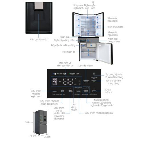 kich thuoc tu lanh 4 canh multi door inverter 540 lit panasonic nr yw590yhhv