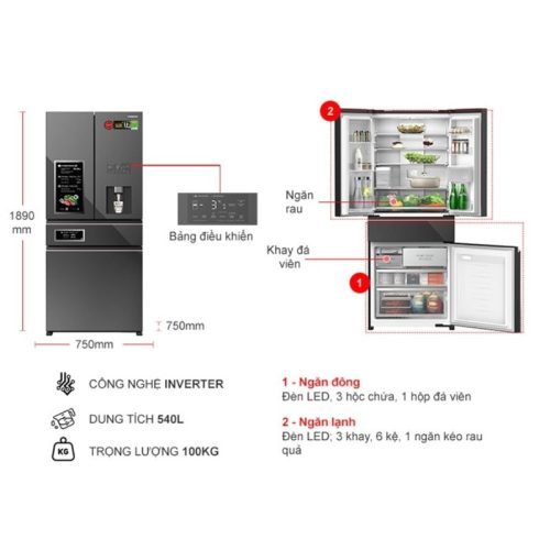 kich thuoc tu lanh 4 canh multi door inverter 540 lit panasonic nr yw590ymmv