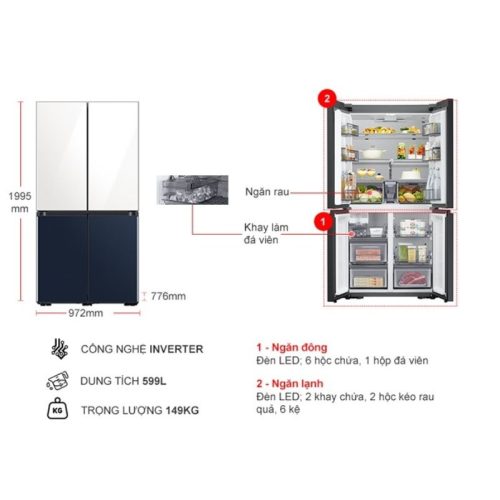 kich thuoc tu lanh 4 canh multi door inverter 599 lit samsung rf60a91r177 sv