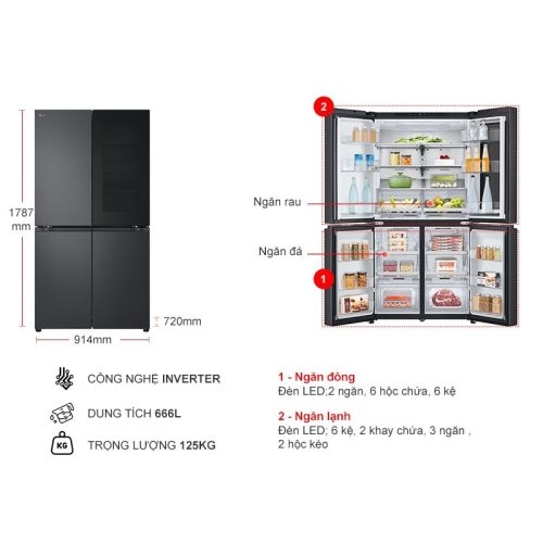 kich thuoc tu lanh 4 canh multi door inverter 666 lit lg lfb66blmi