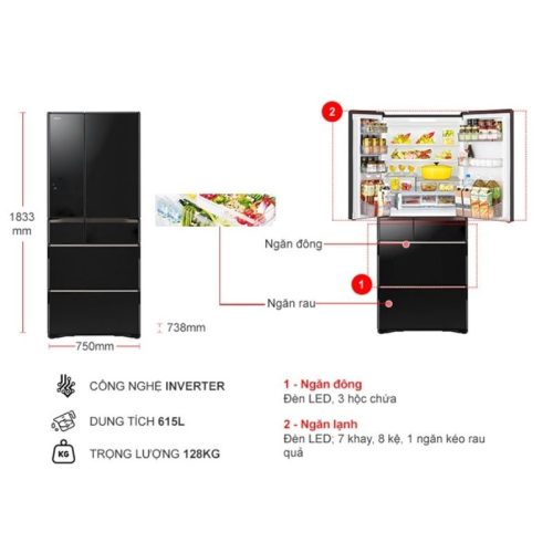 kich thuoc tu lanh 6 canh multi door inverter 615 lit hitachi r wx620kv xk