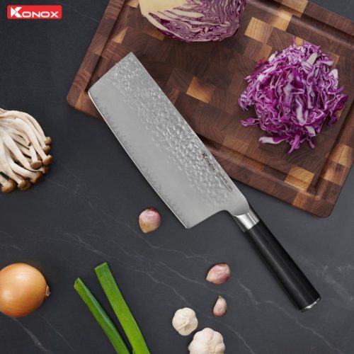 Ảnh dao thái thép Nhật Konox Damascus Eiko Series 7″ Chopper