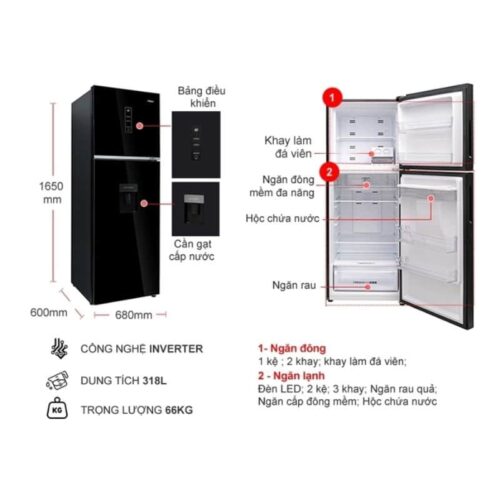 kich thuoc tu lanh 2 canh ngan da tren inverter 318 lit aqua aqr t369fa wgb