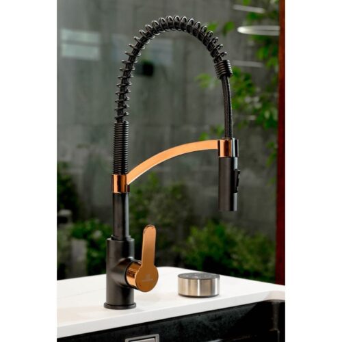 Vòi rửa bát Wasserwerk WK 3 black/rose gold with spiral spring 700557 3 anh voi rua bat wasserwerk wk 3 black rose gold with spiral spring 700557