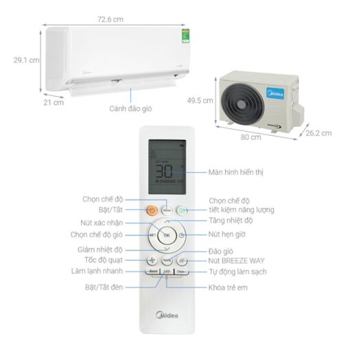 kich thuoc dieu hoa 1 chieu midea inverter msaga 10crdn8