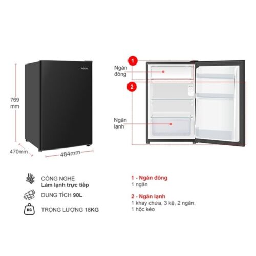 kich thuoc tu lanh 1 canh mini 90 lit aqua aqr d100fabs