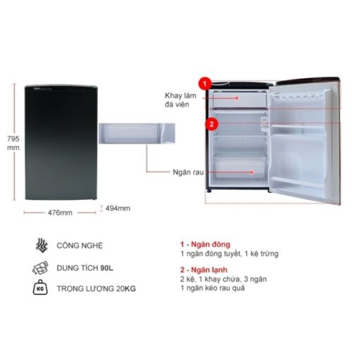 kich thuoc tu lanh 1 canh mini 90 lit aqua aqr d99fa bs