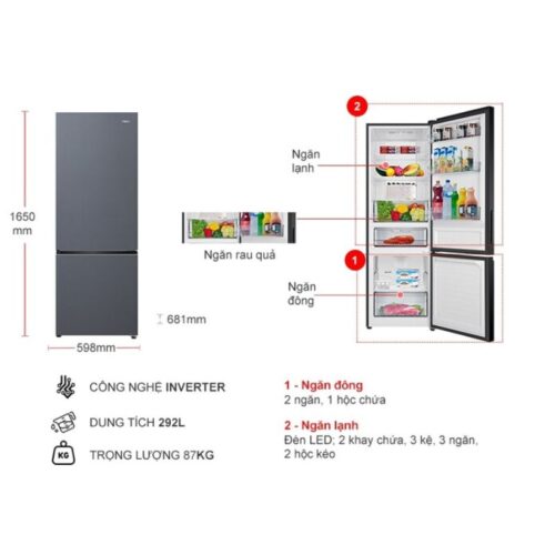 kich thuoc tu lanh 2 canh inverter 292 lit aqua aqr b360maslb