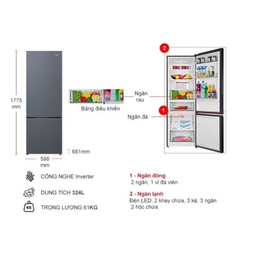 kich thuoc tu lanh 2 canh inverter 324 lit aqua aqr b390maslb