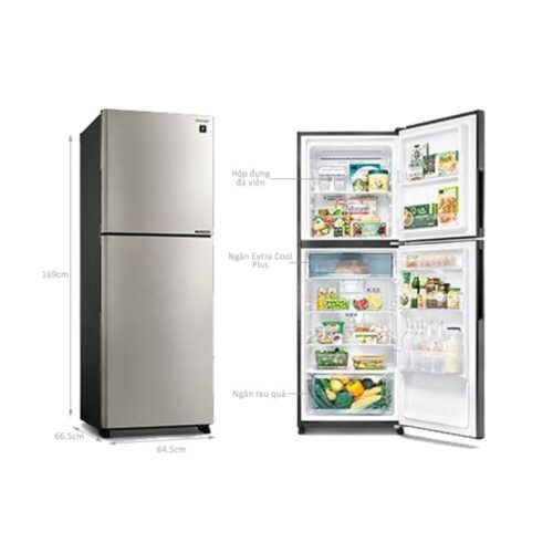kich thuoc tu lanh 2 canh inverter 330 lit sharp sj xp352ae sl