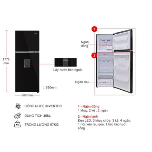 kich thuoc tu lanh 2 canh inverter 358 lit aqua aqr t410fawgb