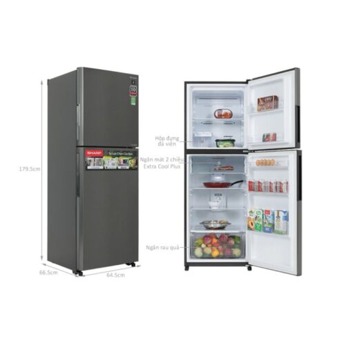 kich thuoc tu lanh 2 canh inverter 360 lit sharp sj xp382ae ds