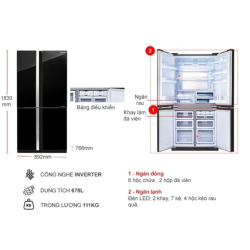 kich thuoc tu lanh 2 canh side by side inverter 678 lit sharp sj fx688vg bk