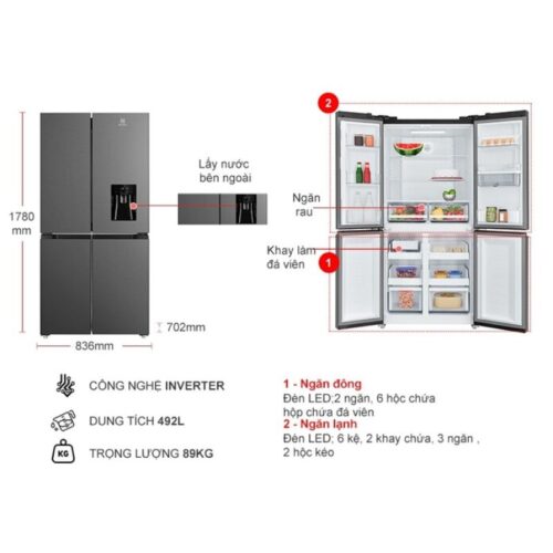 kich thuoc tu lanh 4 canh multi doors inverter 492 lit electrolux eqe4960a b