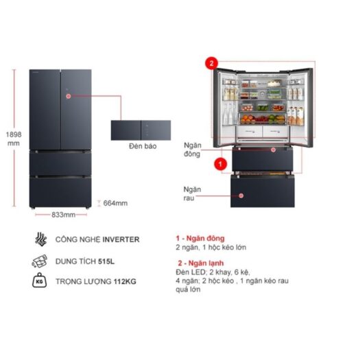 kich thuoc tu lanh 4 canh multi doors inverter 515 lit toshiba gr rf669wi pgva9 bg