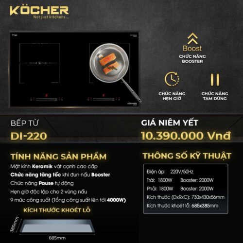 Bếp từ 2 vùng nấu Kocher DI-220 3 anh bep tu 2 vung nau kocher di 220