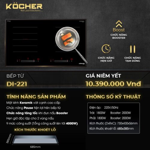 Bếp từ 2 vùng nấu Kocher DI-221 3 anh bep tu 2 vung nau kocher di 221
