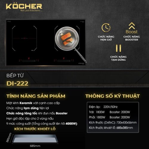 Bếp từ 2 vùng nấu Kocher DI-222 6 kich thuoc bep tu 2 vung nau kocher di 222